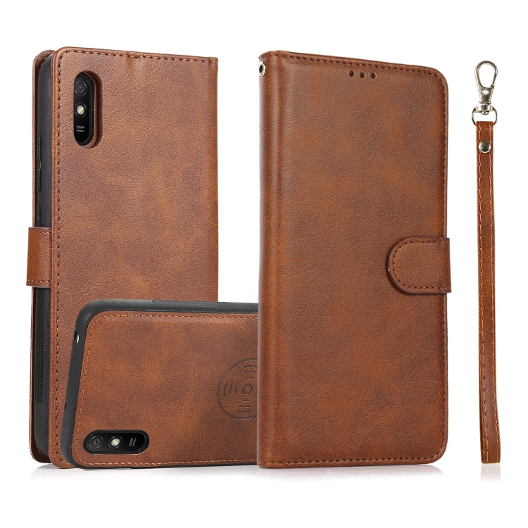 For Xiaomi Redmi 9A Calf Texture 2 in 1 Detachable Magnetic Back Cover Horizontal Flip Leather Case with Holder & Card Slots & Wallet & Photo Frame