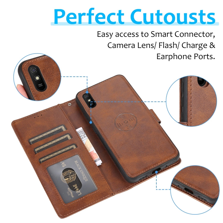 For Xiaomi Redmi 9A Calf Texture 2 in 1 Detachable Magnetic Back Cover Horizontal Flip Leather Case with Holder & Card Slots & Wallet & Photo Frame