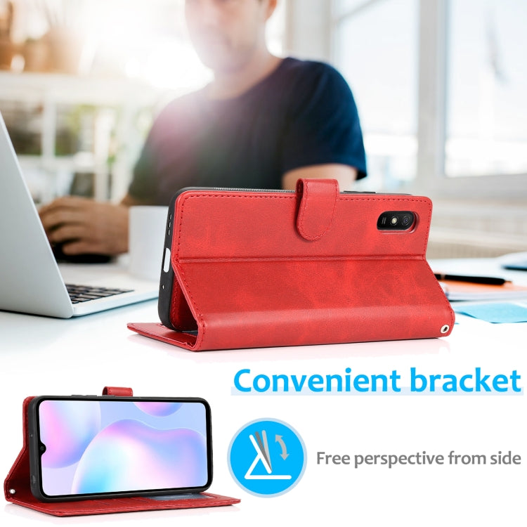 For Xiaomi Redmi 9A Calf Texture 2 in 1 Detachable Magnetic Back Cover Horizontal Flip Leather Case with Holder & Card Slots & Wallet & Photo Frame