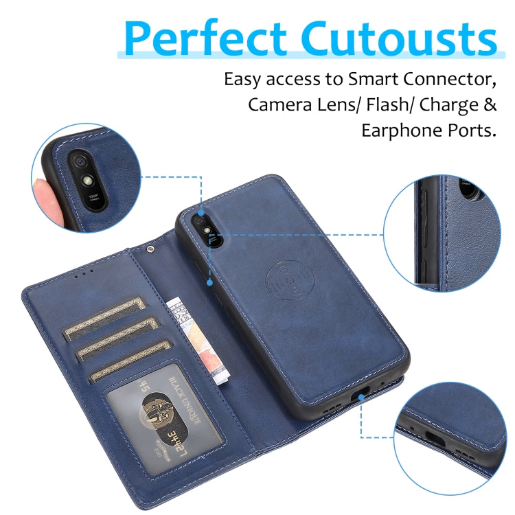 For Xiaomi Redmi 9A Calf Texture 2 in 1 Detachable Magnetic Back Cover Horizontal Flip Leather Case with Holder & Card Slots & Wallet & Photo Frame