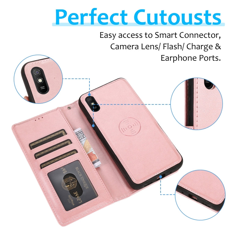 For Xiaomi Redmi 9A Calf Texture 2 in 1 Detachable Magnetic Back Cover Horizontal Flip Leather Case with Holder & Card Slots & Wallet & Photo Frame