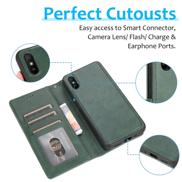 For Xiaomi Redmi 9A Calf Texture 2 in 1 Detachable Magnetic Back Cover Horizontal Flip Leather Case with Holder & Card Slots & Wallet & Photo Frame