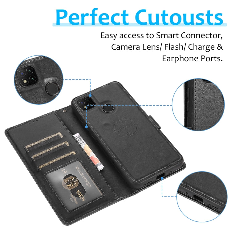 For Xiaomi Redmi 9C Calf Texture 2 in 1 Detachable Magnetic Back Cover Horizontal Flip Leather Case with Holder & Card Slots & Wallet & Photo Frame