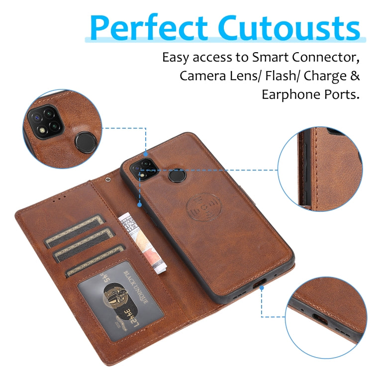 For Xiaomi Redmi 9C Calf Texture 2 in 1 Detachable Magnetic Back Cover Horizontal Flip Leather Case with Holder & Card Slots & Wallet & Photo Frame