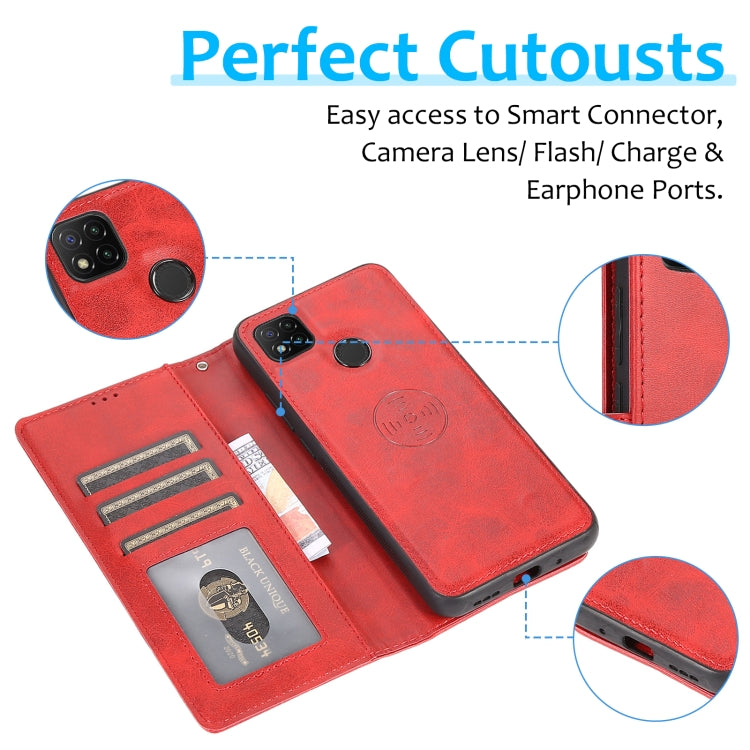 For Xiaomi Redmi 9C Calf Texture 2 in 1 Detachable Magnetic Back Cover Horizontal Flip Leather Case with Holder & Card Slots & Wallet & Photo Frame