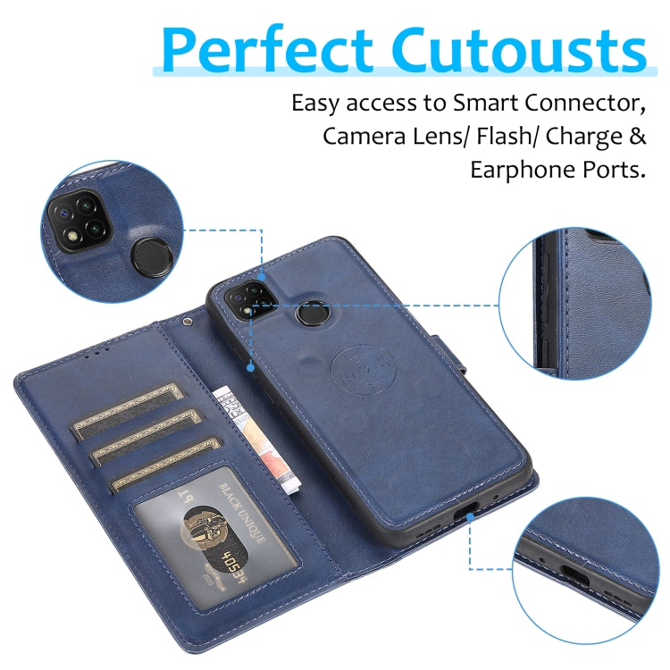 For Xiaomi Redmi 9C Calf Texture 2 in 1 Detachable Magnetic Back Cover Horizontal Flip Leather Case with Holder & Card Slots & Wallet & Photo Frame