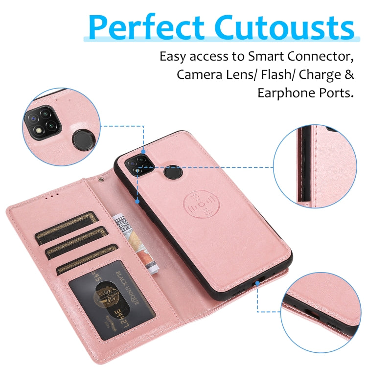 For Xiaomi Redmi 9C Calf Texture 2 in 1 Detachable Magnetic Back Cover Horizontal Flip Leather Case with Holder & Card Slots & Wallet & Photo Frame