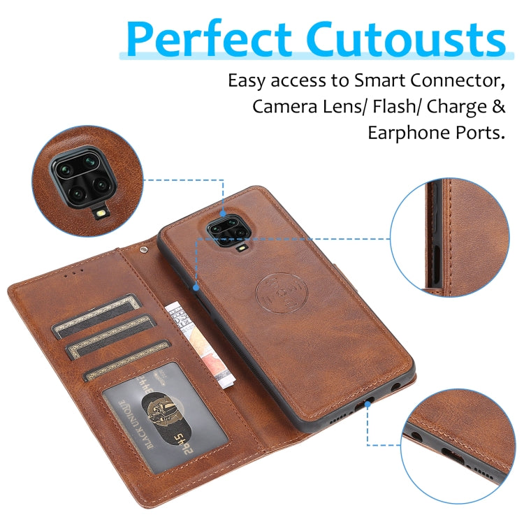 For Xiaomi Redmi Note 9s Calf Texture 2 in 1 Detachable Magnetic Back Cover Horizontal Flip Leather Case with Holder & Card Slots & Wallet & Photo Frame
