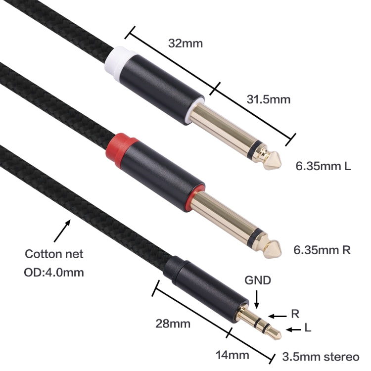 3683 3.5mm Male to Dual 6.35mm Male Audio Cable, Cable Length:1m(Black)