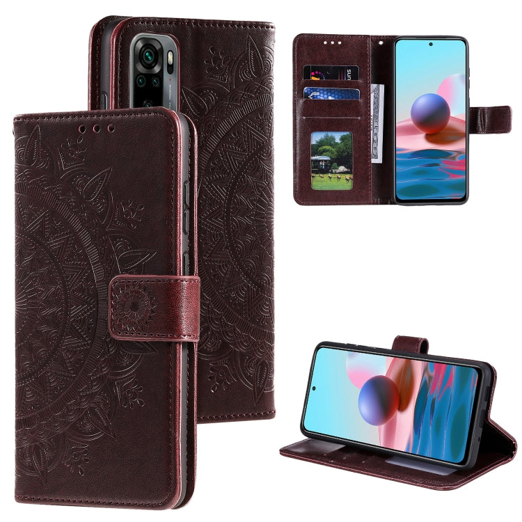 For Xiaomi Redmi Note 10 4G Totem Flower Embossed Horizontal Flip TPU + PU Leather Case with Holder & Card Slots & Wallet
