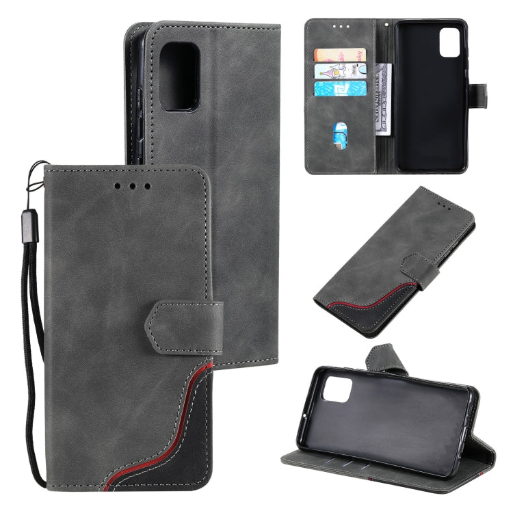 For Xiaomi Poco M3 Three-color Stitching Calf Texture Horizontal Flip Leather Case with Holder & Card Slots & Wallet