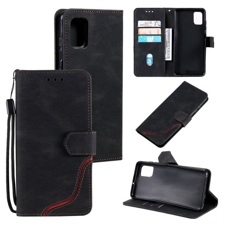 For Xiaomi Poco M3 Three-color Stitching Calf Texture Horizontal Flip Leather Case with Holder & Card Slots & Wallet
