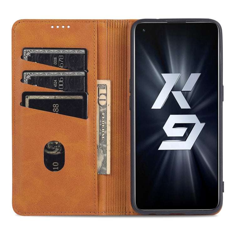 For OPPO K9 5G AZNS Magnetic Calf Texture Horizontal Flip Leather Case with Card Slots & Holder & Wallet
