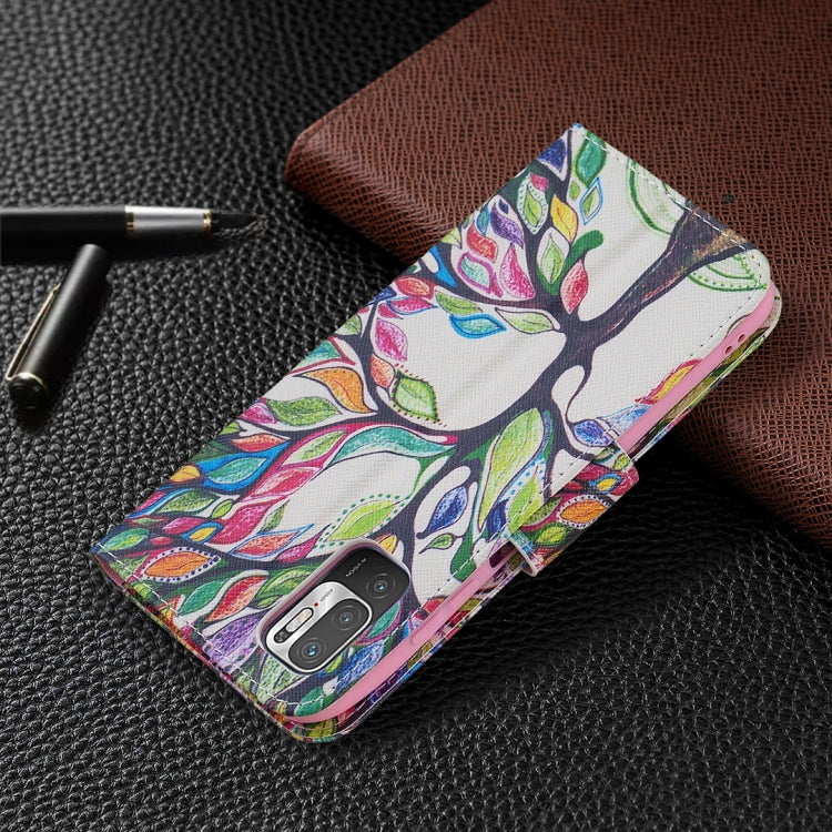 For Xiaomi Poco M3 Pro / Redmi Note 10 5G Colored Drawing Pattern Horizontal Flip Leather Case with Holder & Card Slots & Wallet