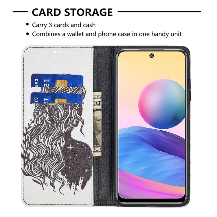 For Xiaomi Poco M3 Pro / Redmi Note 10 5G Colored Drawing Pattern Invisible Magnetic Horizontal Flip PU Leather Case with Holder & Card Slots & Wallet