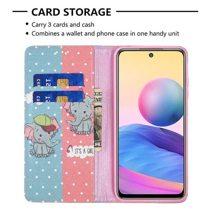 For Xiaomi Poco M3 Pro / Redmi Note 10 5G Colored Drawing Pattern Invisible Magnetic Horizontal Flip PU Leather Case with Holder & Card Slots & Wallet