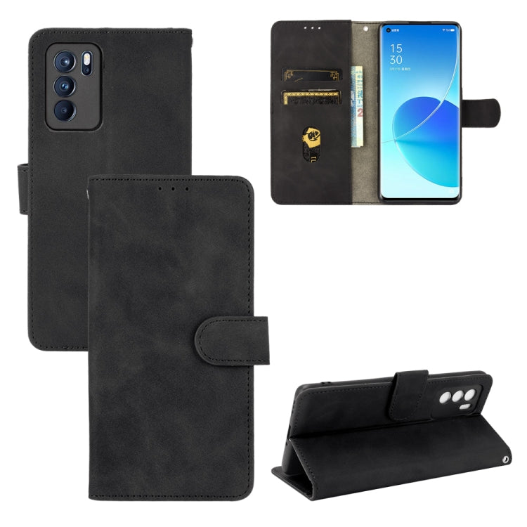 For OPPO Reno6 Pro Solid Color Skin Feel Magnetic Buckle Horizontal Flip Calf Texture PU Leather Case with Holder & Card Slots & Wallet