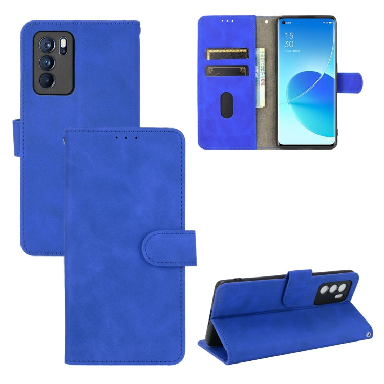 For OPPO Reno6 Pro Solid Color Skin Feel Magnetic Buckle Horizontal Flip Calf Texture PU Leather Case with Holder & Card Slots & Wallet