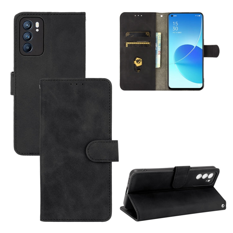 For OPPO Reno6 Solid Color Skin Feel Magnetic Buckle Horizontal Flip Calf Texture PU Leather Case with Holder & Card Slots & Wallet