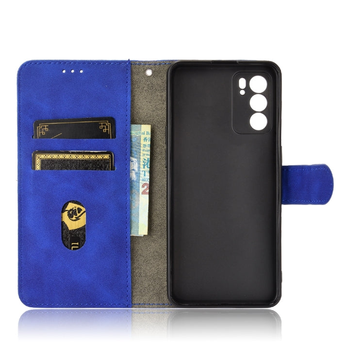 For OPPO Reno6 Solid Color Skin Feel Magnetic Buckle Horizontal Flip Calf Texture PU Leather Case with Holder & Card Slots & Wallet
