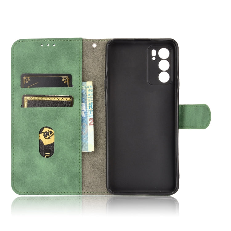 For OPPO Reno6 Solid Color Skin Feel Magnetic Buckle Horizontal Flip Calf Texture PU Leather Case with Holder & Card Slots & Wallet