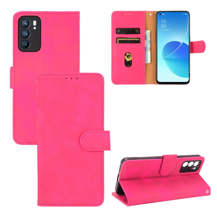 For OPPO Reno6 Solid Color Skin Feel Magnetic Buckle Horizontal Flip Calf Texture PU Leather Case with Holder & Card Slots & Wallet