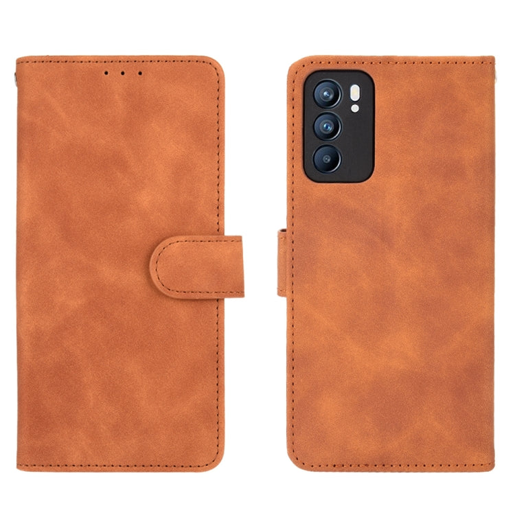 For OPPO Reno6 Solid Color Skin Feel Magnetic Buckle Horizontal Flip Calf Texture PU Leather Case with Holder & Card Slots & Wallet