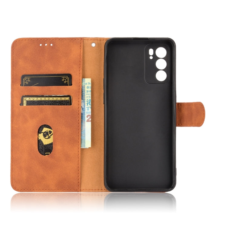 For OPPO Reno6 Solid Color Skin Feel Magnetic Buckle Horizontal Flip Calf Texture PU Leather Case with Holder & Card Slots & Wallet