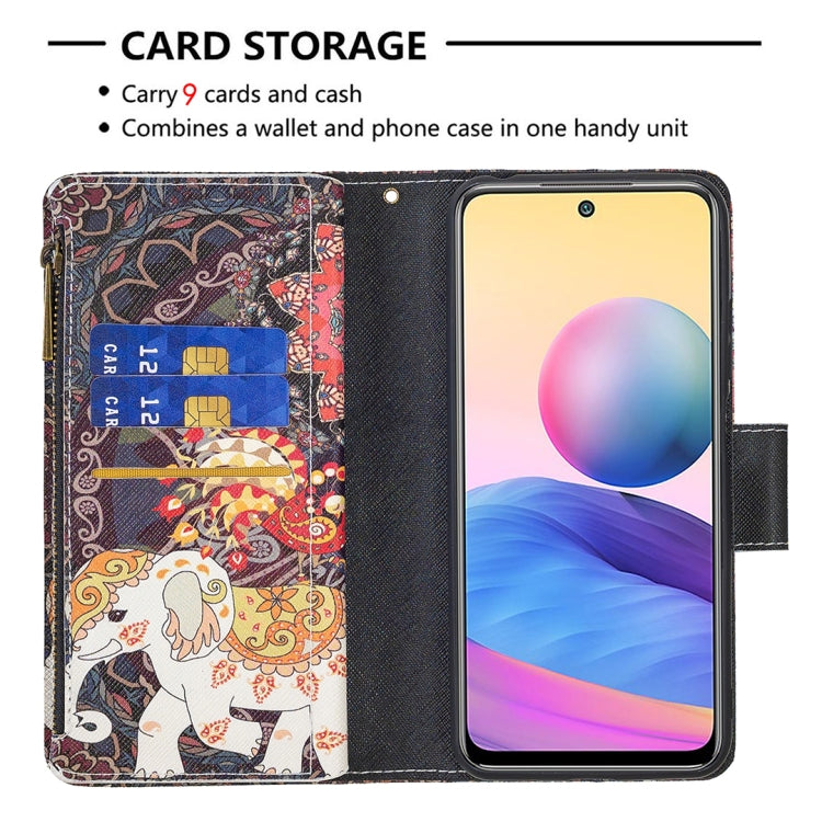 For Xiaomi Poco M3 Pro / Redmi Note 10 5G Colored Drawing Pattern Zipper Horizontal Flip Leather Case with Holder & Card Slots & Wallet
