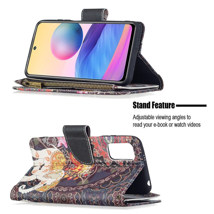 For Xiaomi Poco M3 Pro / Redmi Note 10 5G Colored Drawing Pattern Zipper Horizontal Flip Leather Case with Holder & Card Slots & Wallet