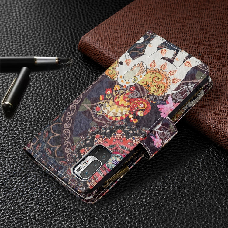 For Xiaomi Poco M3 Pro / Redmi Note 10 5G Colored Drawing Pattern Zipper Horizontal Flip Leather Case with Holder & Card Slots & Wallet