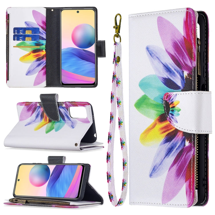 For Xiaomi Poco M3 Pro / Redmi Note 10 5G Colored Drawing Pattern Zipper Horizontal Flip Leather Case with Holder & Card Slots & Wallet