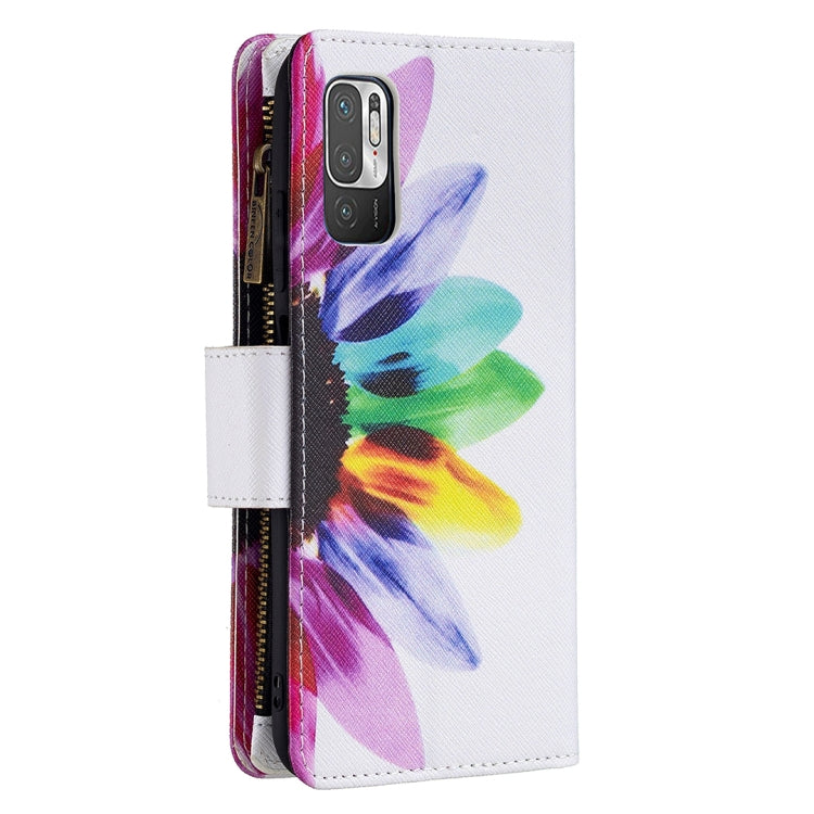 For Xiaomi Poco M3 Pro / Redmi Note 10 5G Colored Drawing Pattern Zipper Horizontal Flip Leather Case with Holder & Card Slots & Wallet