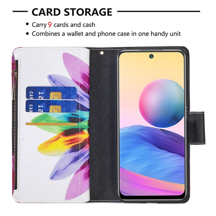 For Xiaomi Poco M3 Pro / Redmi Note 10 5G Colored Drawing Pattern Zipper Horizontal Flip Leather Case with Holder & Card Slots & Wallet