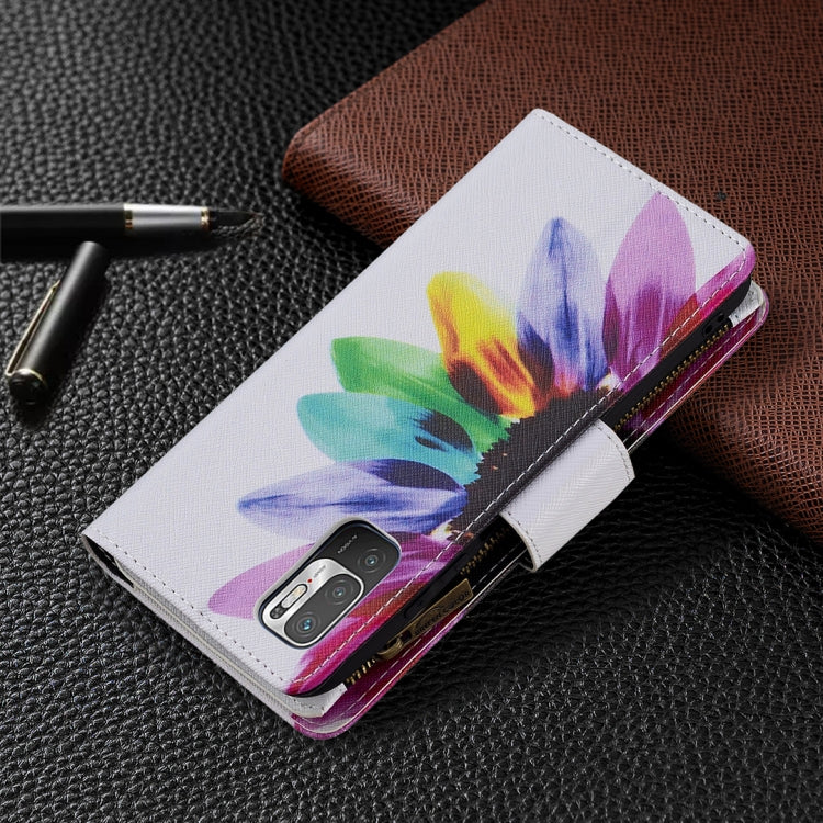 For Xiaomi Poco M3 Pro / Redmi Note 10 5G Colored Drawing Pattern Zipper Horizontal Flip Leather Case with Holder & Card Slots & Wallet