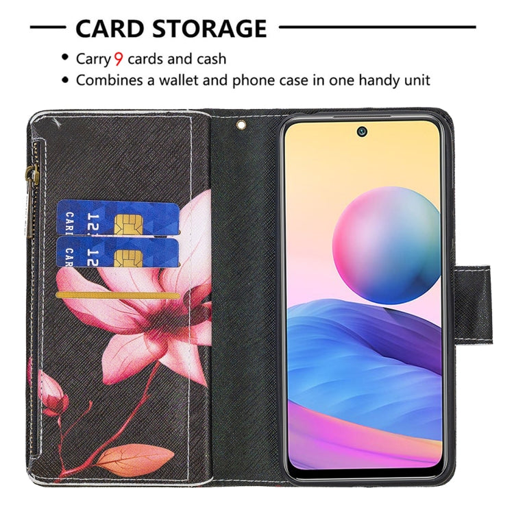 For Xiaomi Poco M3 Pro / Redmi Note 10 5G Colored Drawing Pattern Zipper Horizontal Flip Leather Case with Holder & Card Slots & Wallet