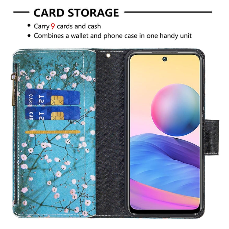 For Xiaomi Poco M3 Pro / Redmi Note 10 5G Colored Drawing Pattern Zipper Horizontal Flip Leather Case with Holder & Card Slots & Wallet