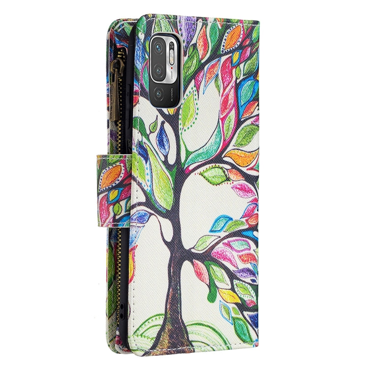 For Xiaomi Poco M3 Pro / Redmi Note 10 5G Colored Drawing Pattern Zipper Horizontal Flip Leather Case with Holder & Card Slots & Wallet