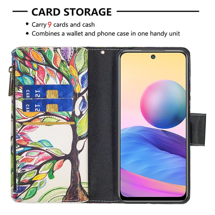 For Xiaomi Poco M3 Pro / Redmi Note 10 5G Colored Drawing Pattern Zipper Horizontal Flip Leather Case with Holder & Card Slots & Wallet