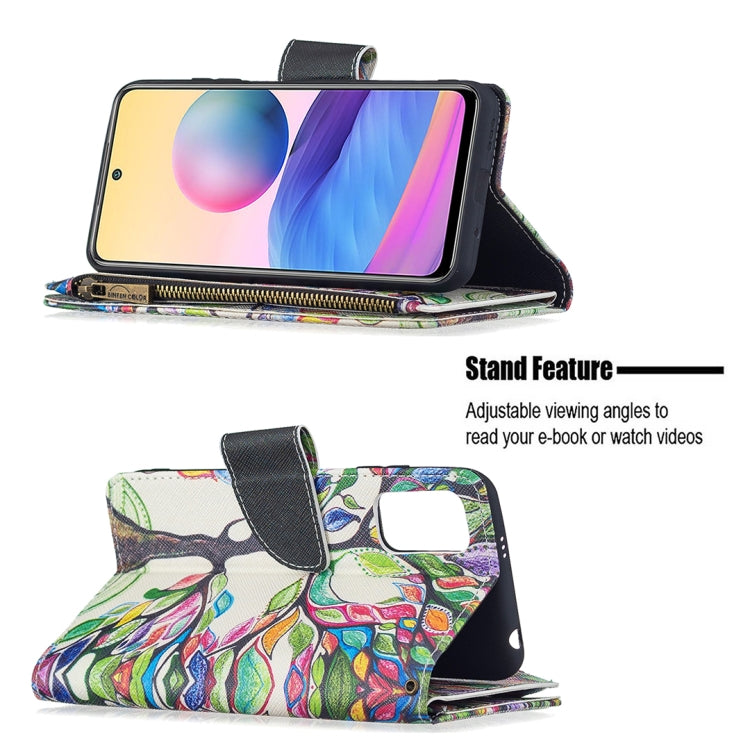 For Xiaomi Poco M3 Pro / Redmi Note 10 5G Colored Drawing Pattern Zipper Horizontal Flip Leather Case with Holder & Card Slots & Wallet