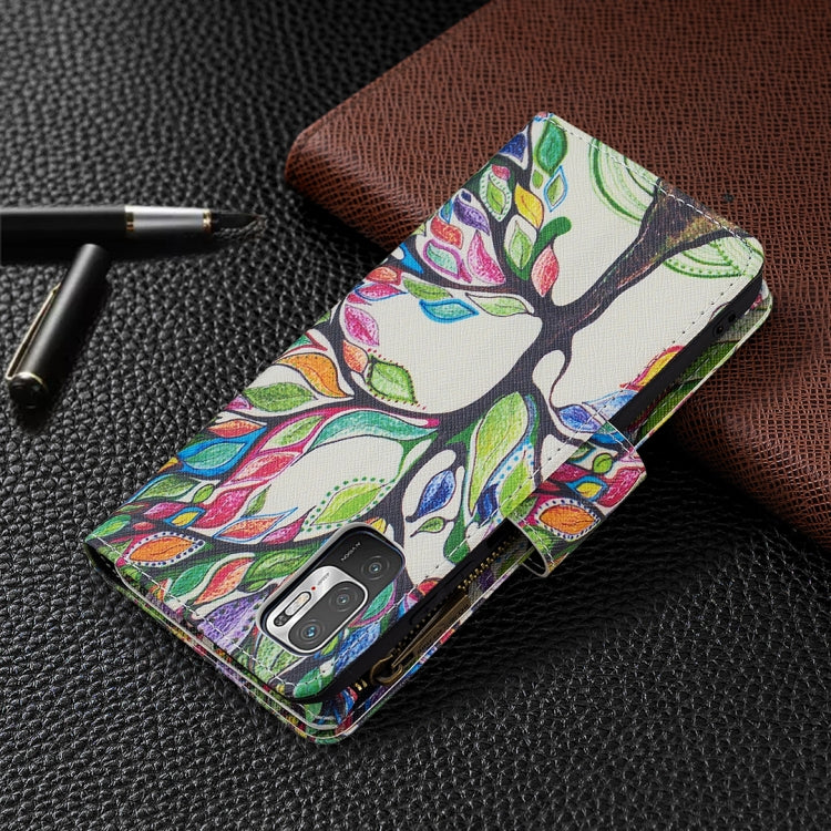 For Xiaomi Poco M3 Pro / Redmi Note 10 5G Colored Drawing Pattern Zipper Horizontal Flip Leather Case with Holder & Card Slots & Wallet