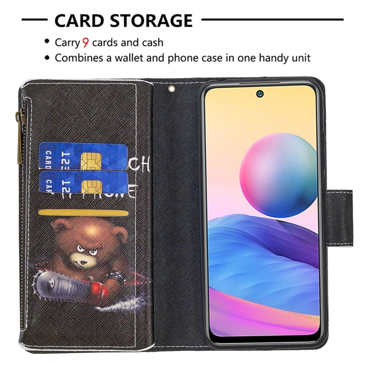 For Xiaomi Poco M3 Pro / Redmi Note 10 5G Colored Drawing Pattern Zipper Horizontal Flip Leather Case with Holder & Card Slots & Wallet