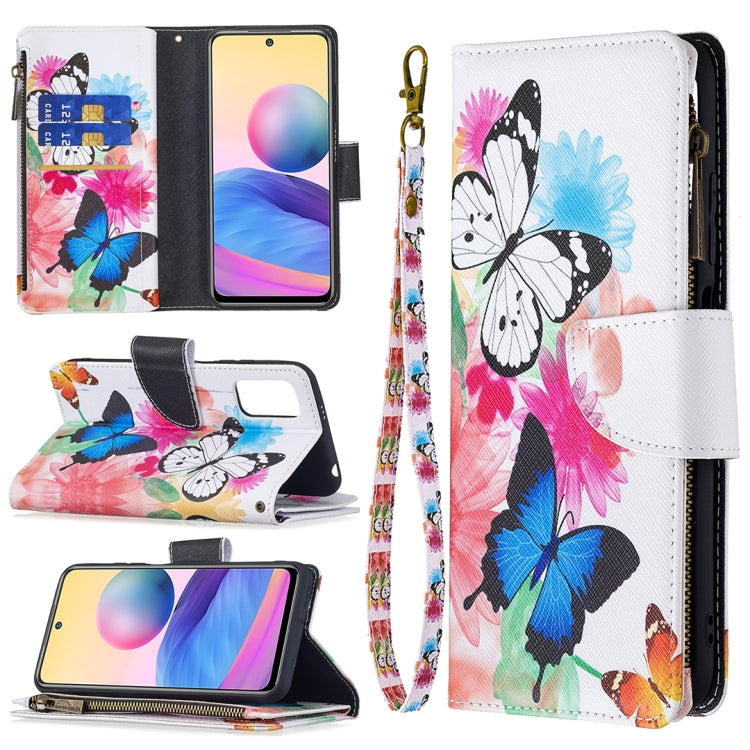 For Xiaomi Poco M3 Pro / Redmi Note 10 5G Colored Drawing Pattern Zipper Horizontal Flip Leather Case with Holder & Card Slots & Wallet