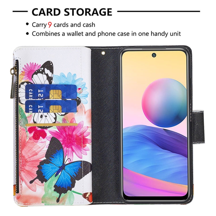 For Xiaomi Poco M3 Pro / Redmi Note 10 5G Colored Drawing Pattern Zipper Horizontal Flip Leather Case with Holder & Card Slots & Wallet