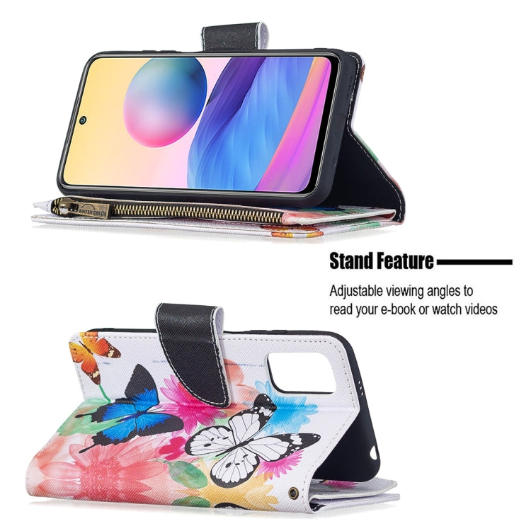 For Xiaomi Poco M3 Pro / Redmi Note 10 5G Colored Drawing Pattern Zipper Horizontal Flip Leather Case with Holder & Card Slots & Wallet