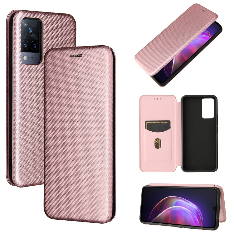 For vivo V21 Carbon Fiber Texture Horizontal Flip TPU + PC + PU Leather Case with Card Slot