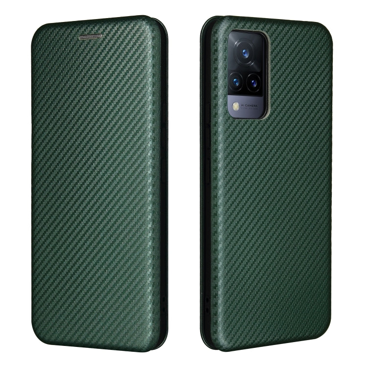 For vivo V21 Carbon Fiber Texture Horizontal Flip TPU + PC + PU Leather Case with Card Slot