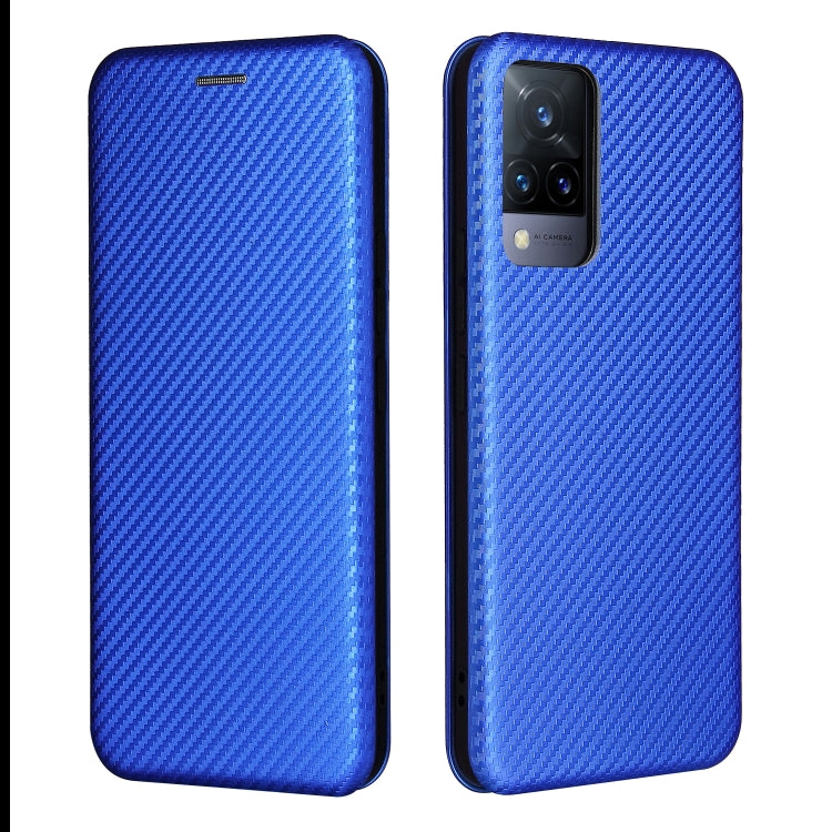 For vivo V21 Carbon Fiber Texture Horizontal Flip TPU + PC + PU Leather Case with Card Slot