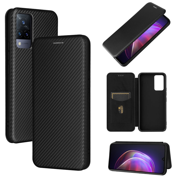 For vivo V21 Carbon Fiber Texture Horizontal Flip TPU + PC + PU Leather Case with Card Slot