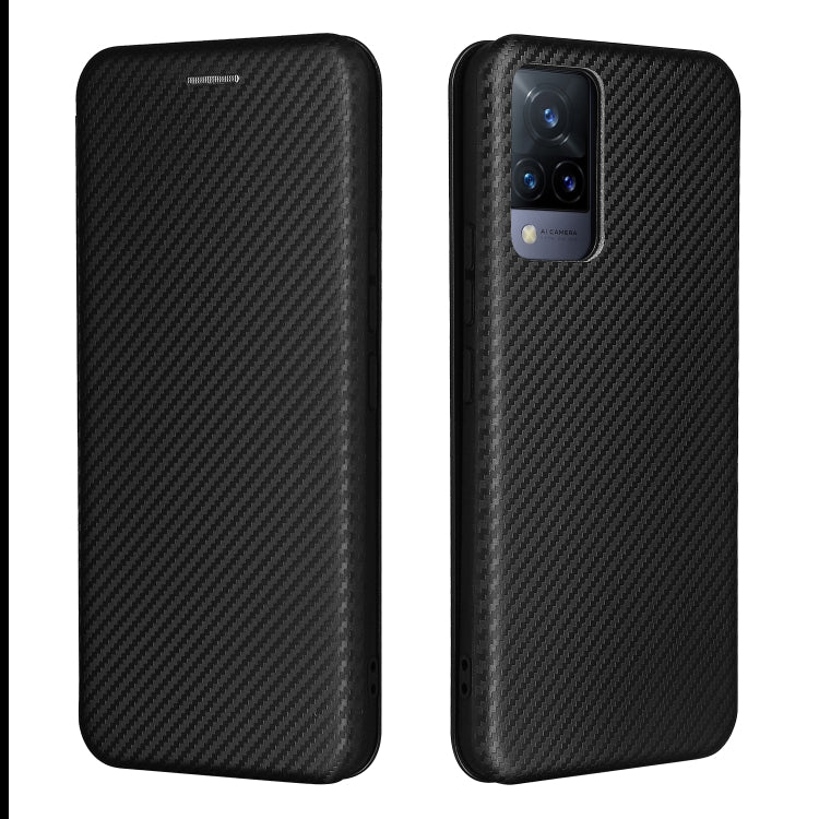 For vivo V21 Carbon Fiber Texture Horizontal Flip TPU + PC + PU Leather Case with Card Slot